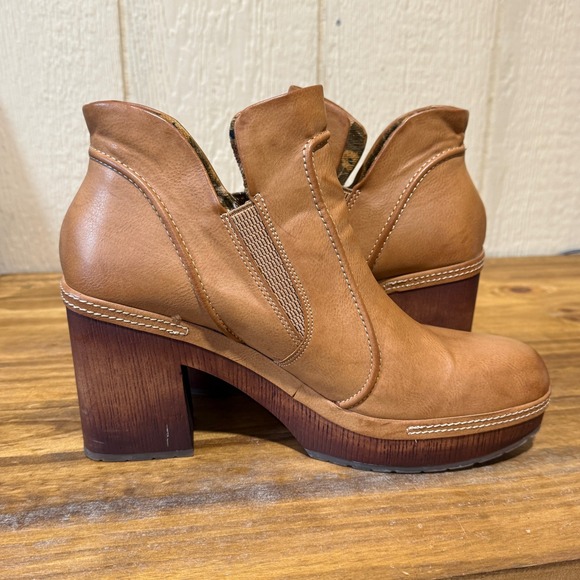 Korks by Kork Ease Robin Brown Leather Ankle Boots Women's 11M Heeled Booties - Picture 7 of 10